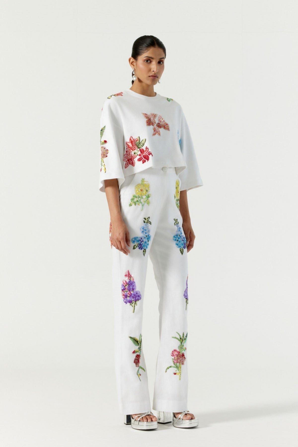 White Botanical Trouser