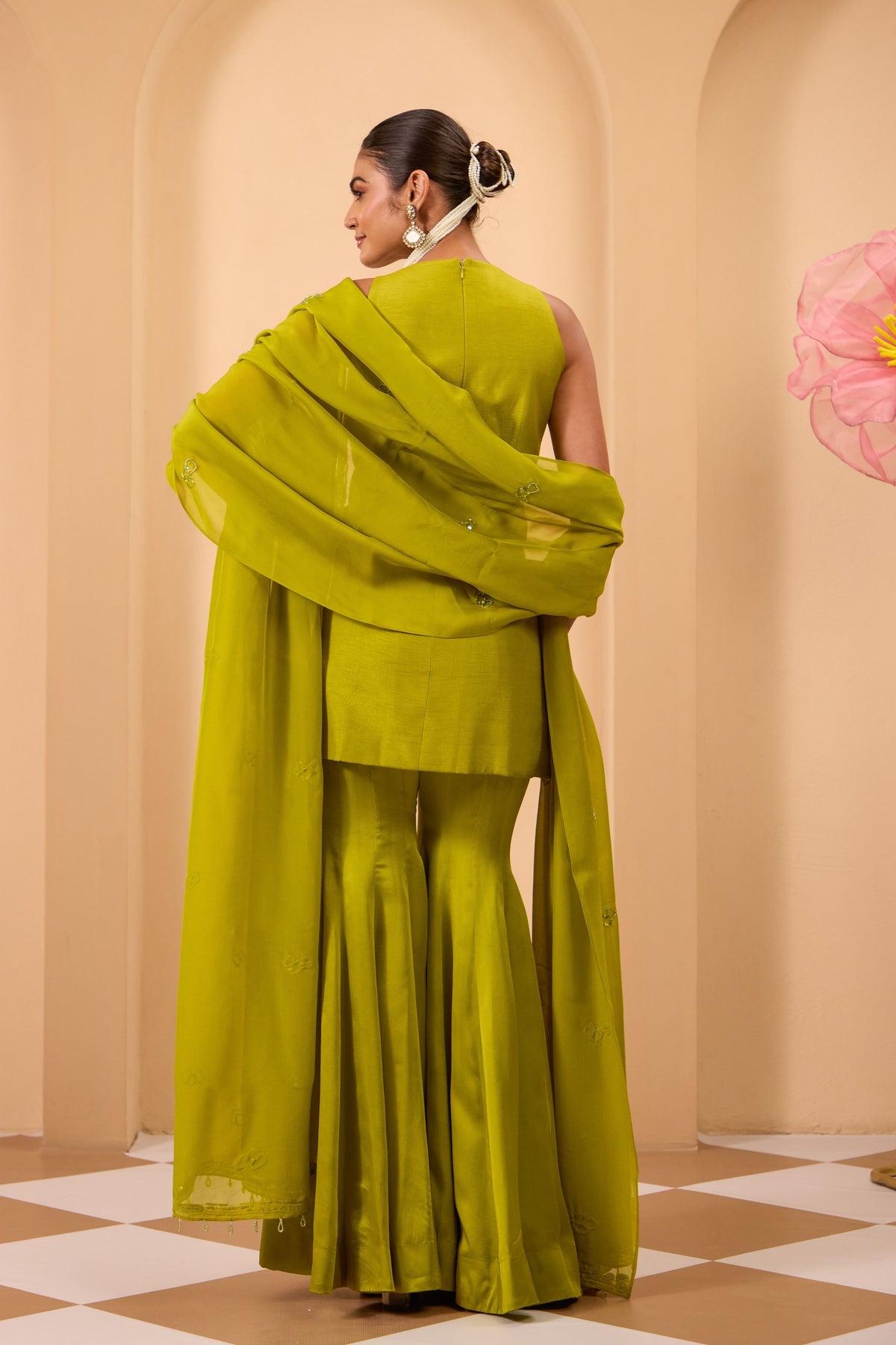 Green Heavy Embroidered Sharara Set