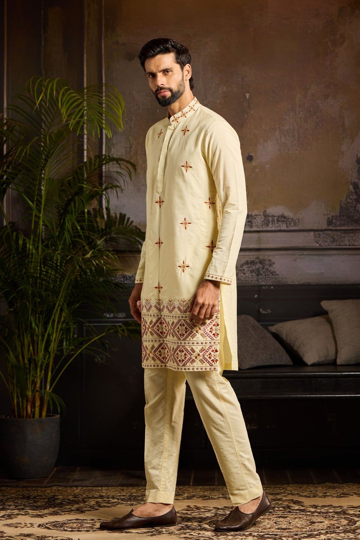 Pastel Yellow Trible Kurta Set