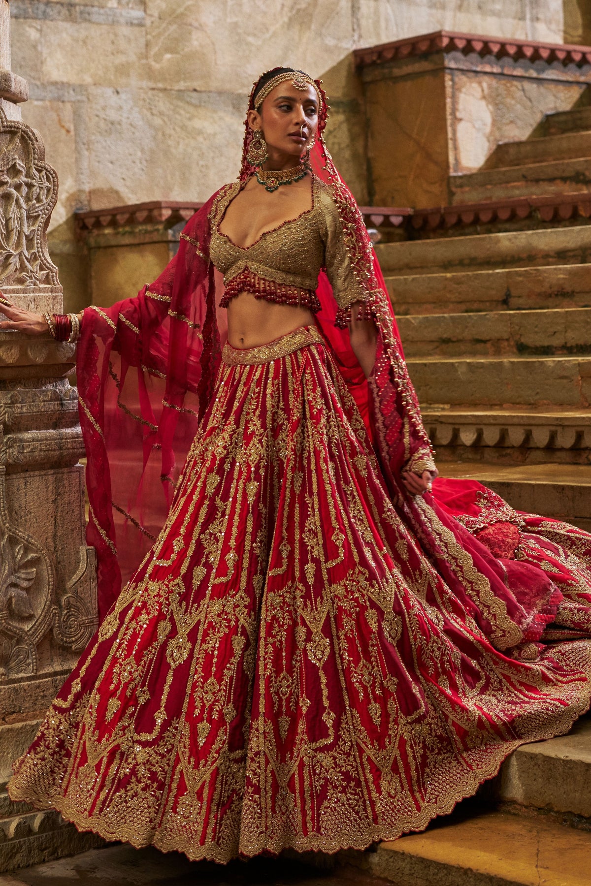 Red Maroon Lehenga Set