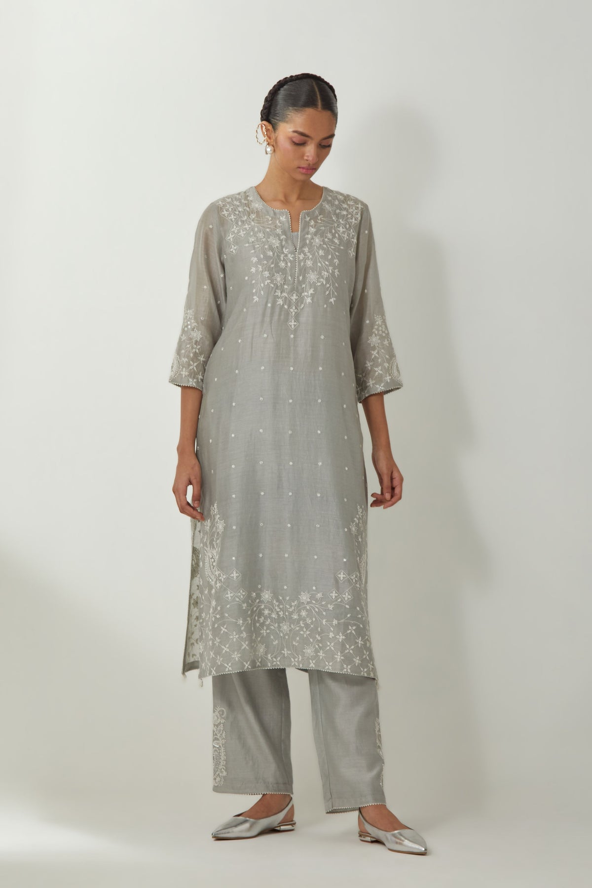 Grey Straight Kurta Set