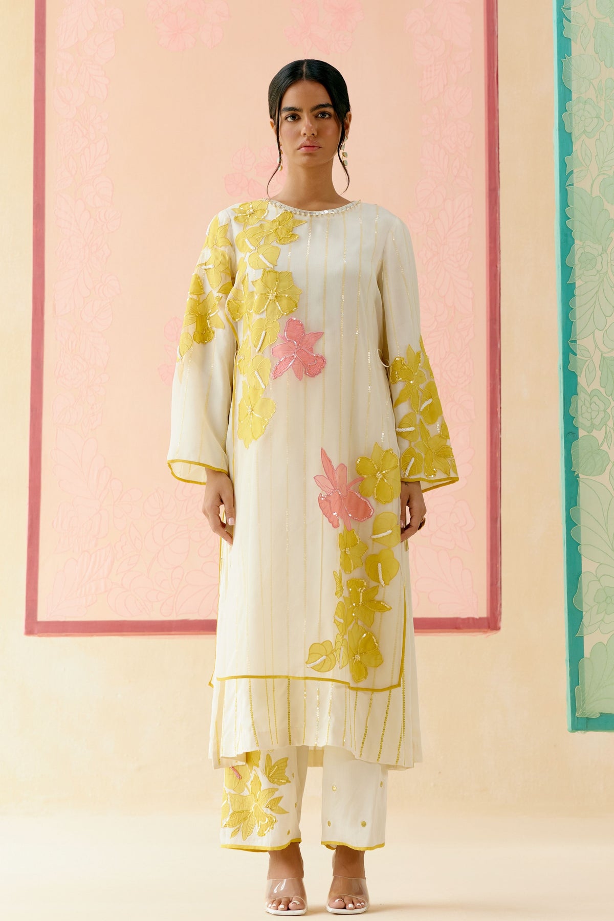 Ivory Floral Organza Kurta Set