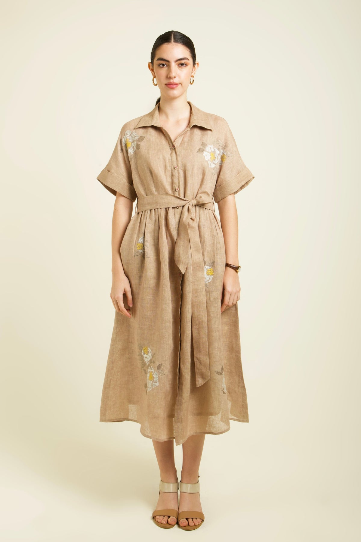 Beige Embroidered Dress