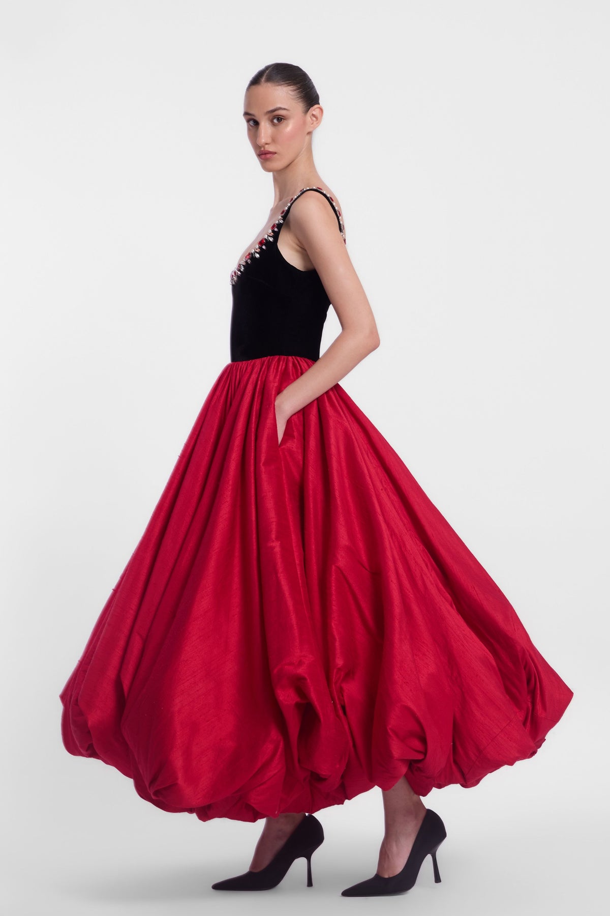 Balloon Hem Midi Dress