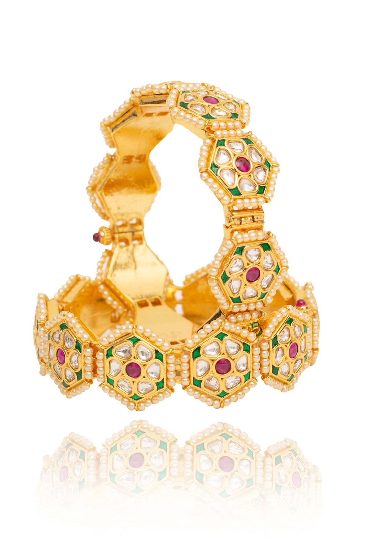 Gold Plated Red Stone Bangles