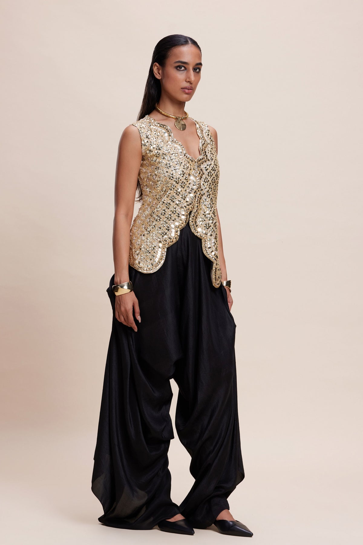 Golden Embellished Jacket Set
