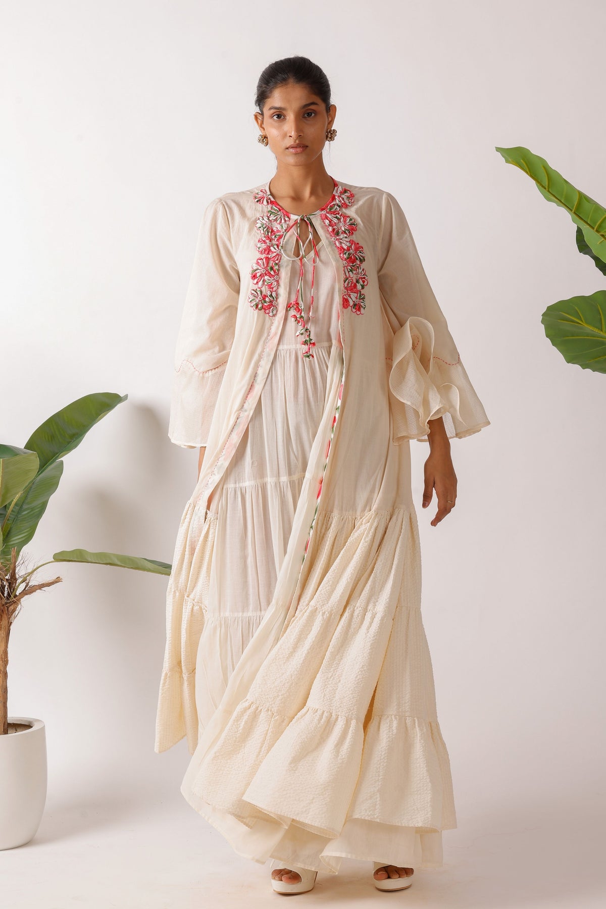 Pomegranate Print Ribbon Embroidery Dress