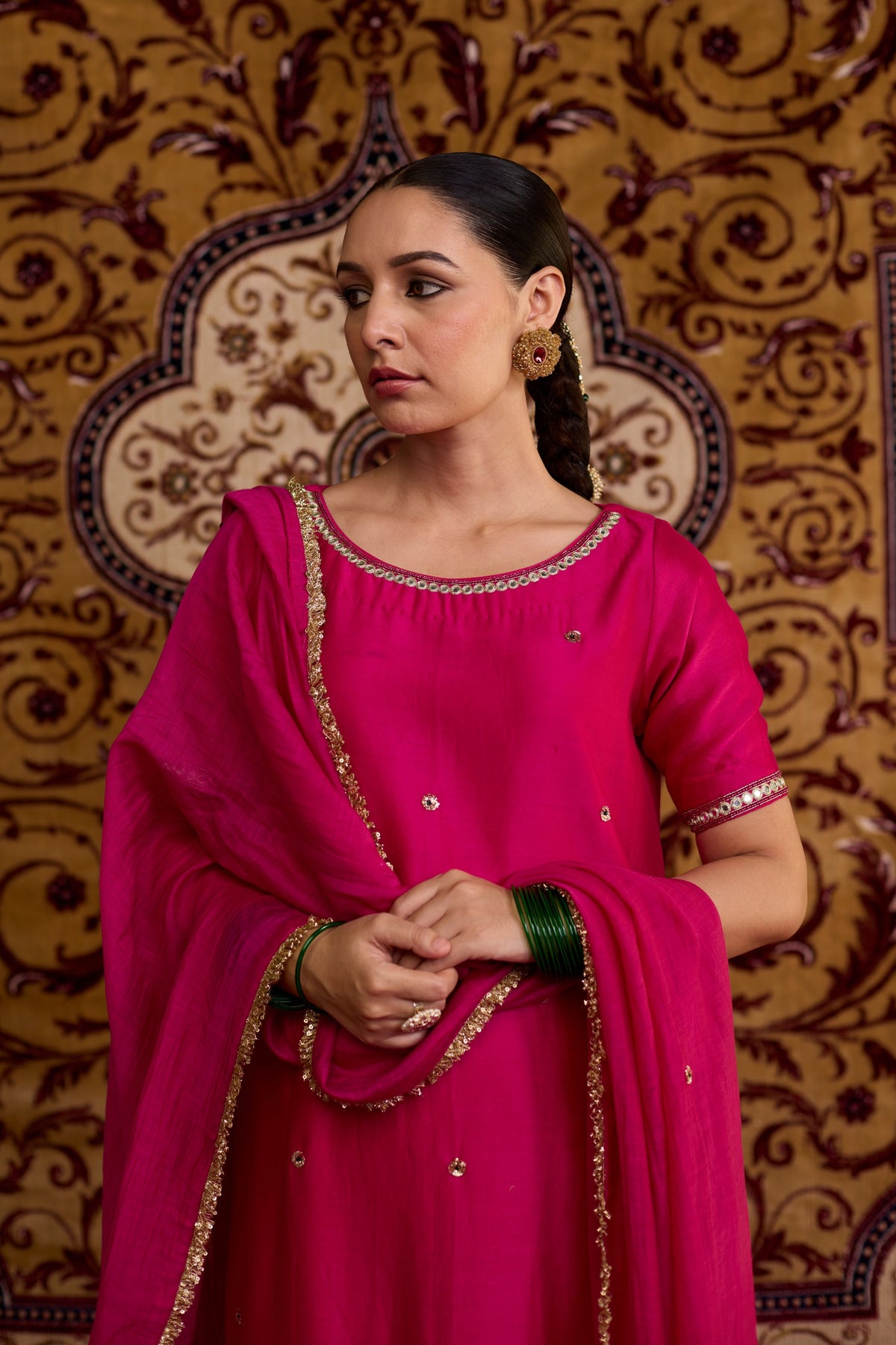 Pink Chanderi Kurta Set