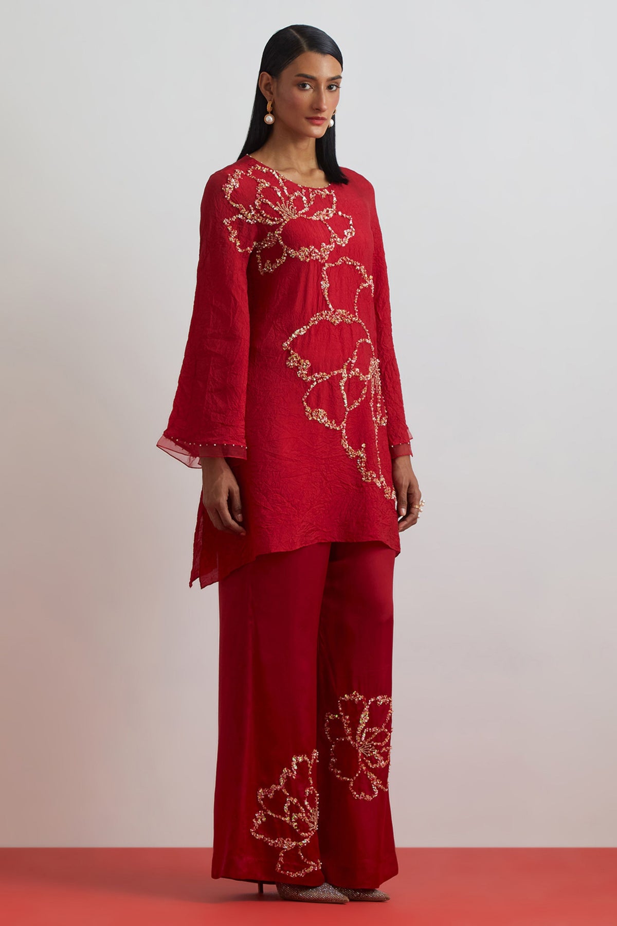 Ruby Crushed Tunic Set