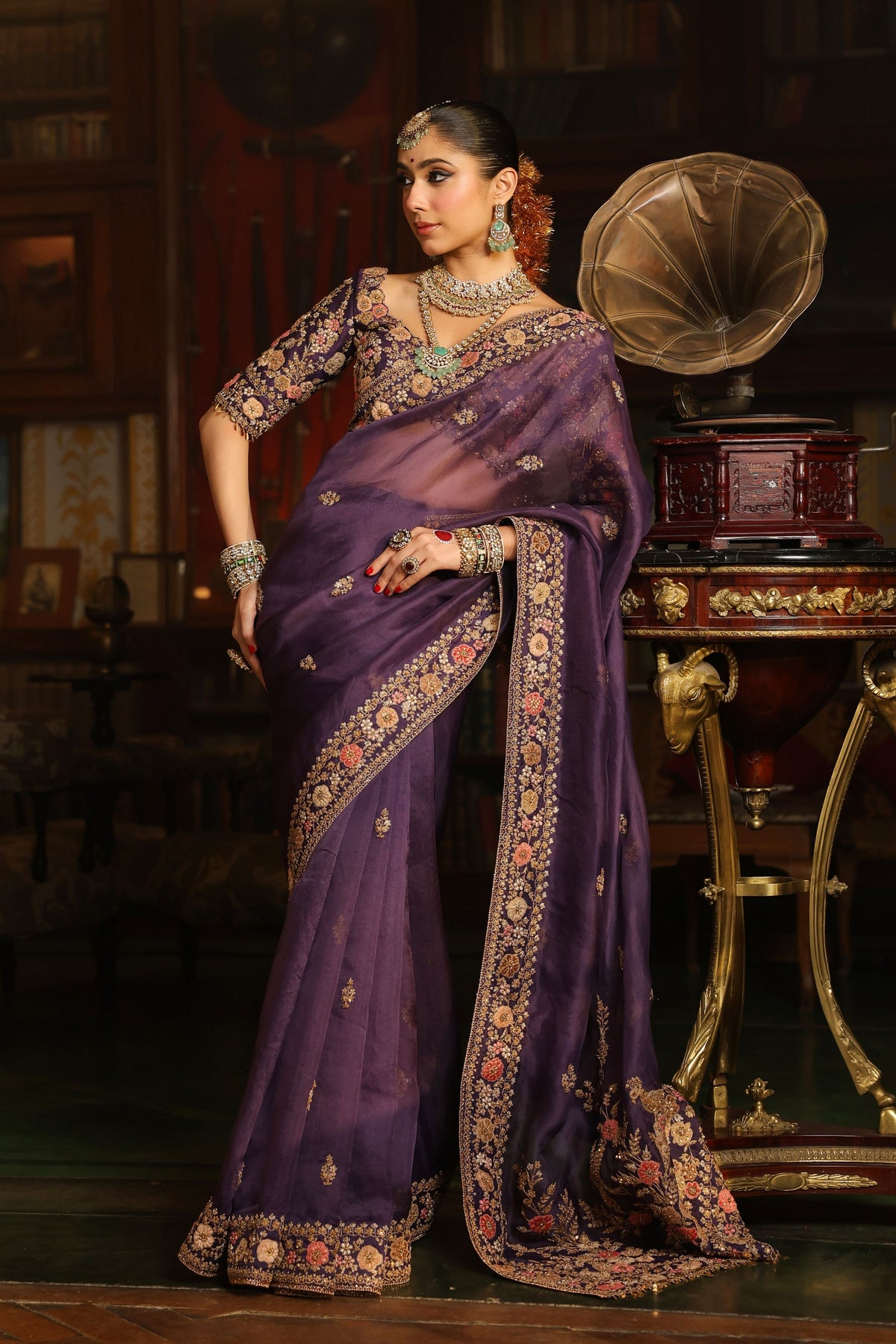 Ahista Purple Mayur Saree Set
