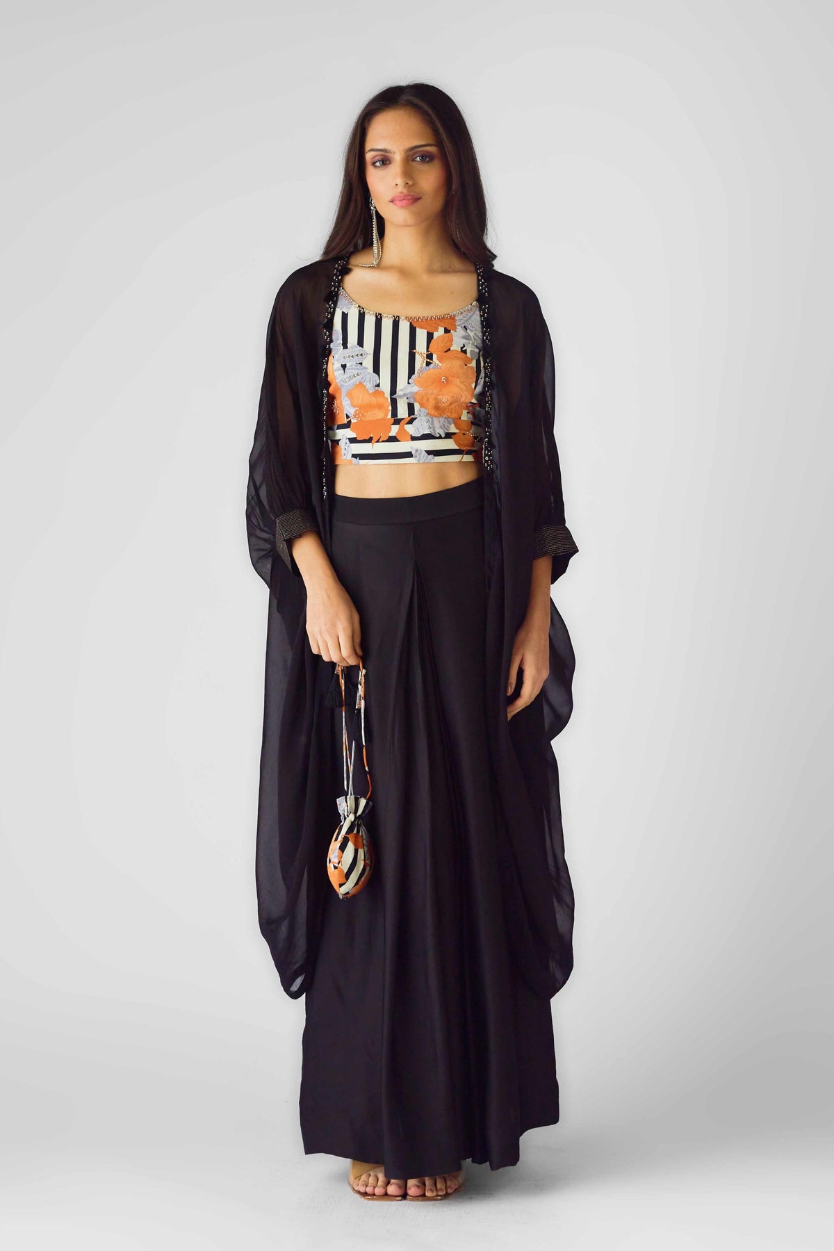 Tangerine Mirage Sharara &amp; Cape Set