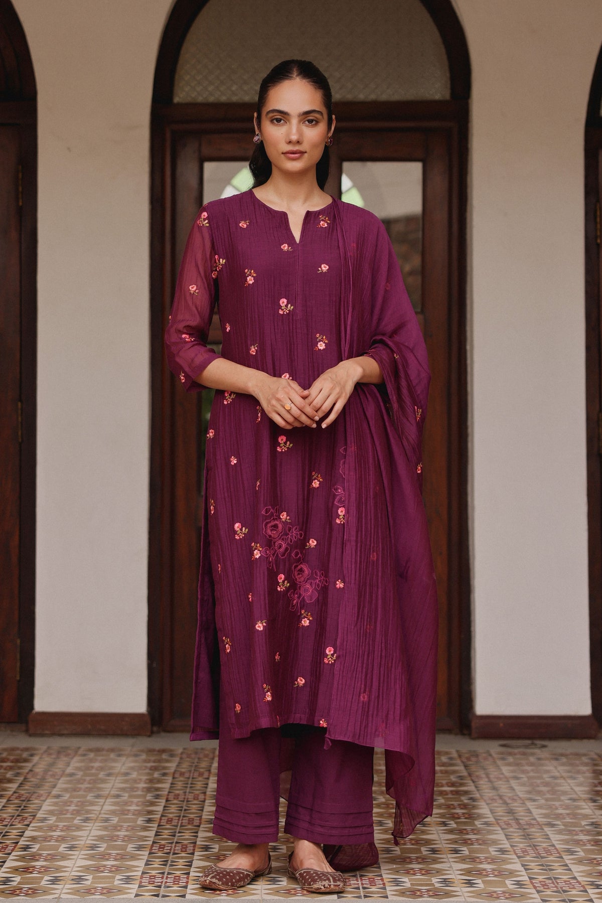 Amethyst Bloom Embroidered Kurta Set