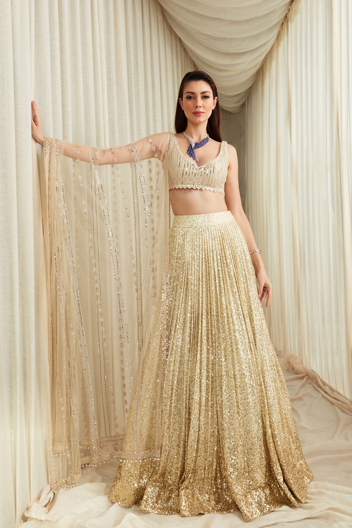 Almond Sequined Lehenga Set