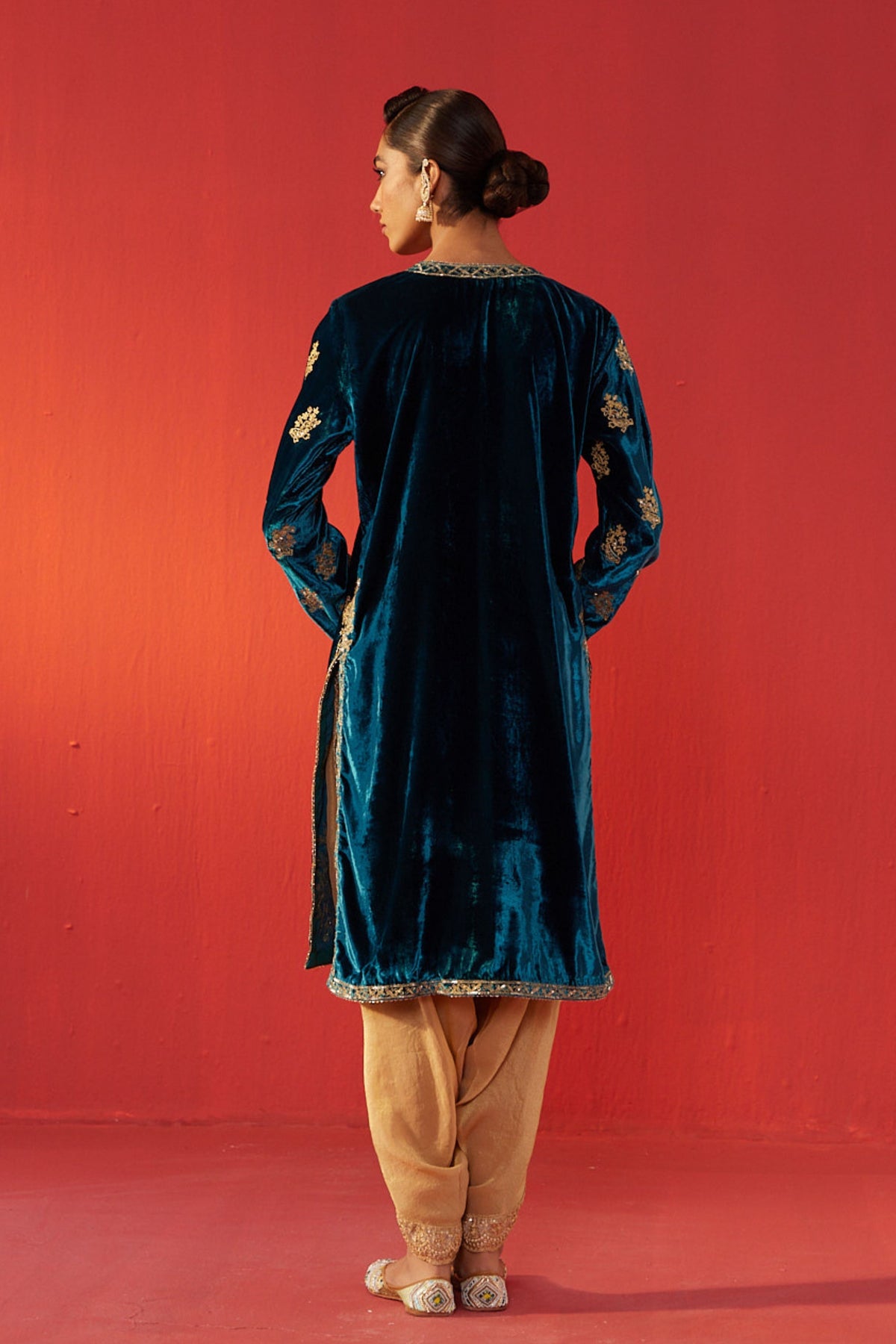 Teal Blue Velvet Kurta Set