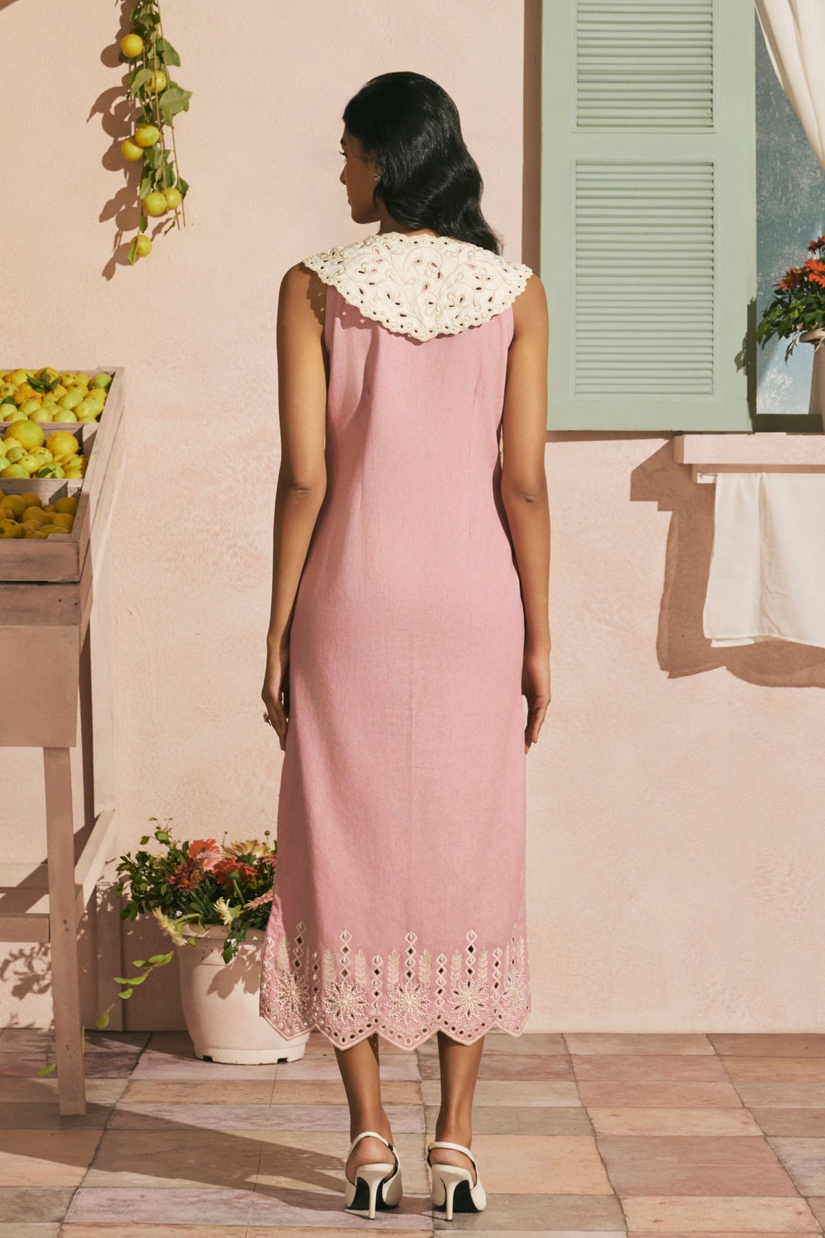 Blush Contrast Cutwork Dress