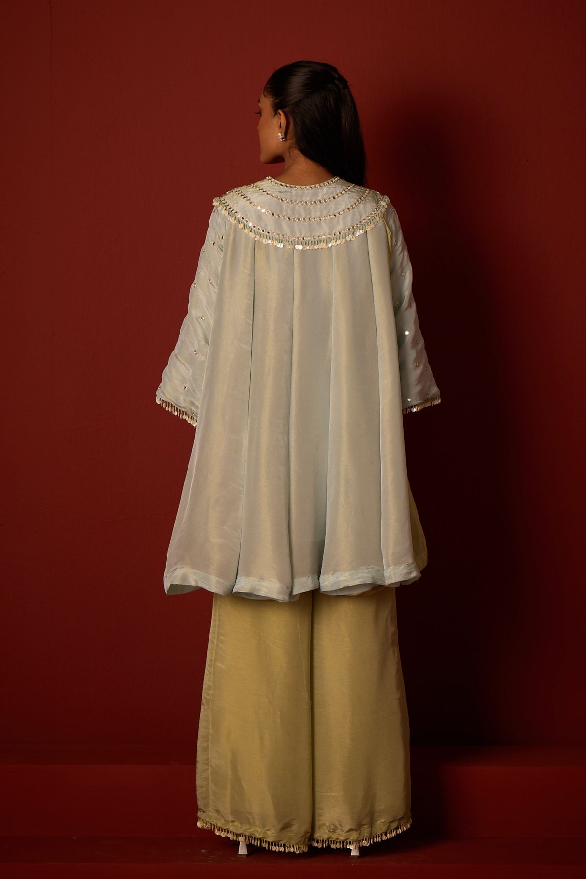 Tissue Mirror Work Panelled Tunic Set