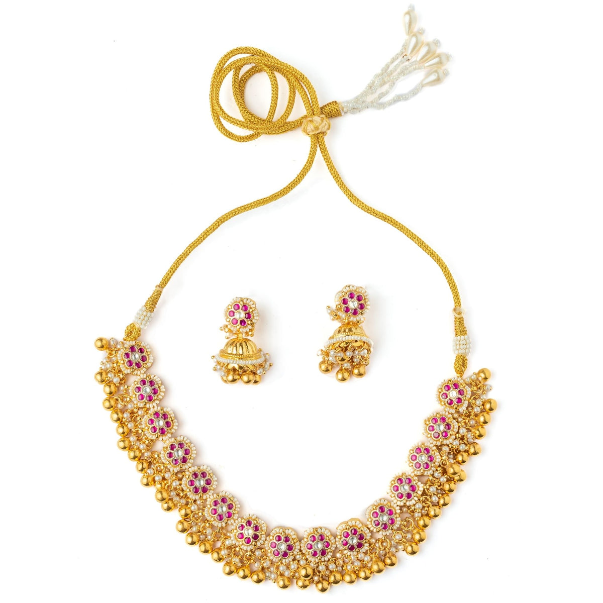 Pink Kundan Polki Necklace Set