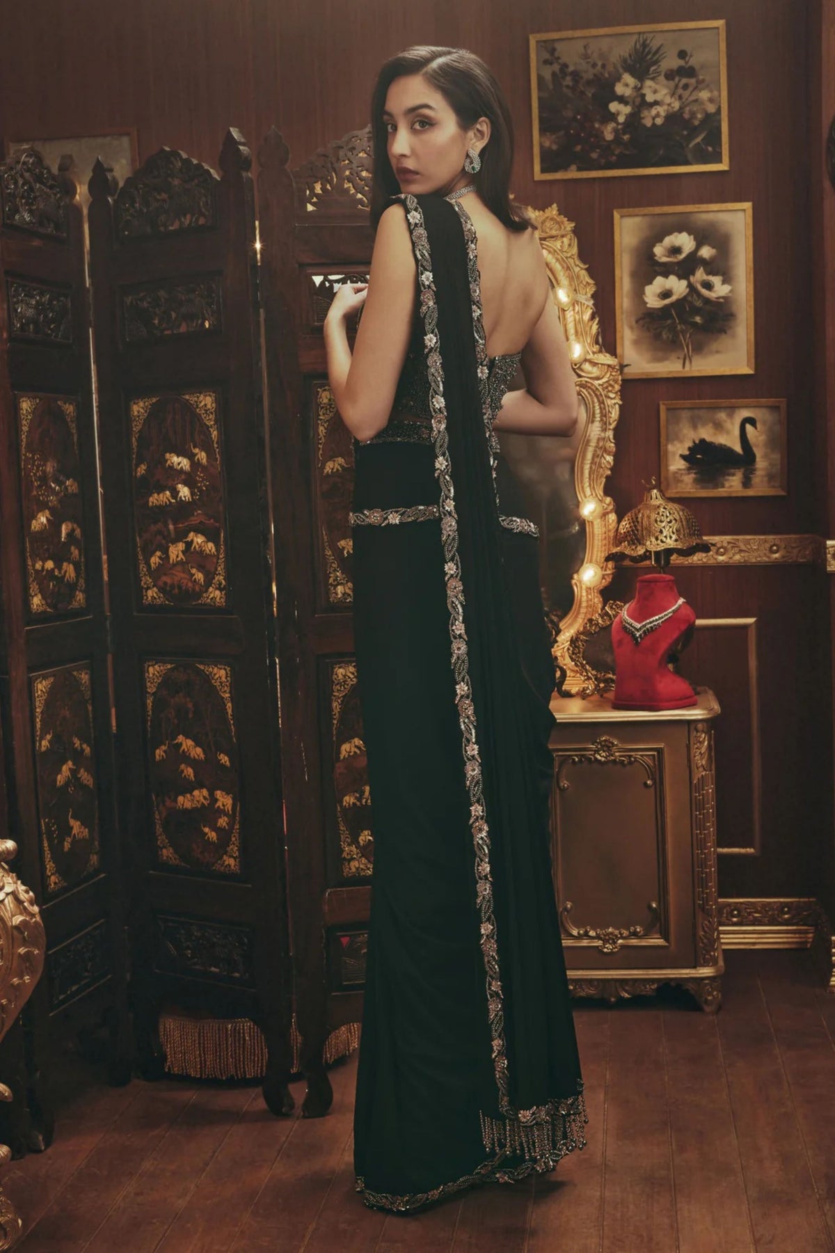Nina Black Draped Saree Set