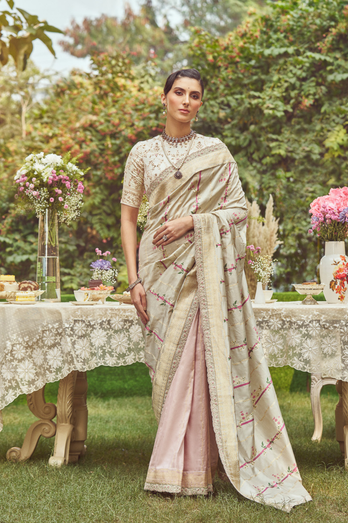 Beige Meenakari Zari Handloom Sari