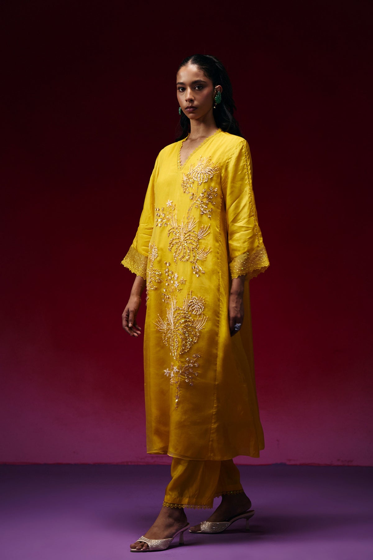 Amber Floral Embroidered Kurta Set