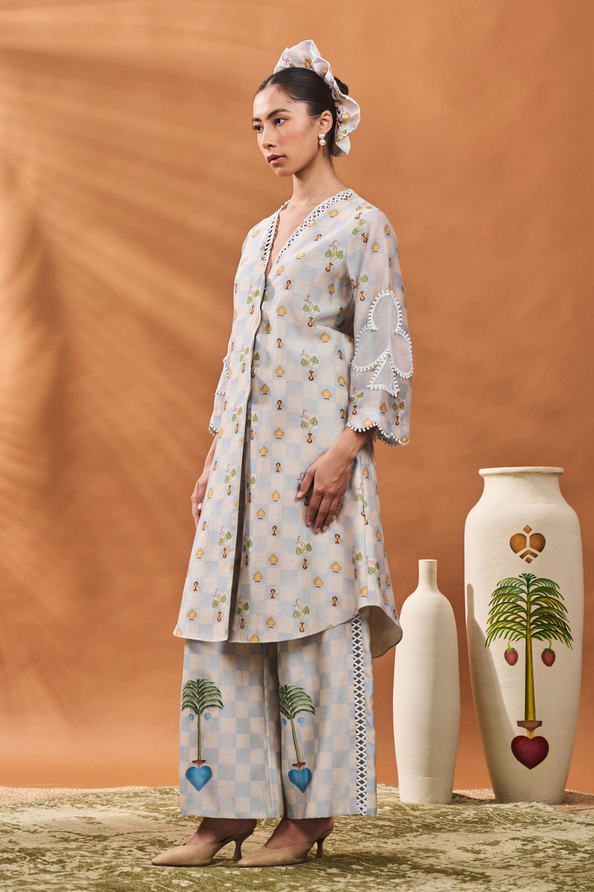 Powder Blue Checkers Bloom Tunic Set