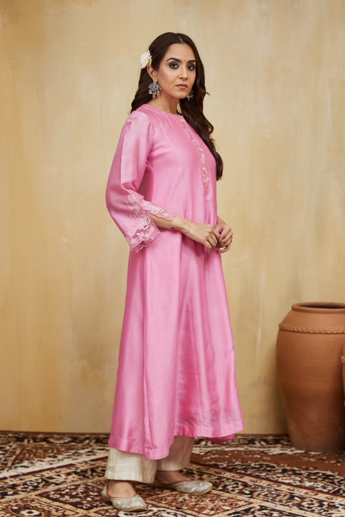 Pastel Pink Chanderi Dina Kurta Set