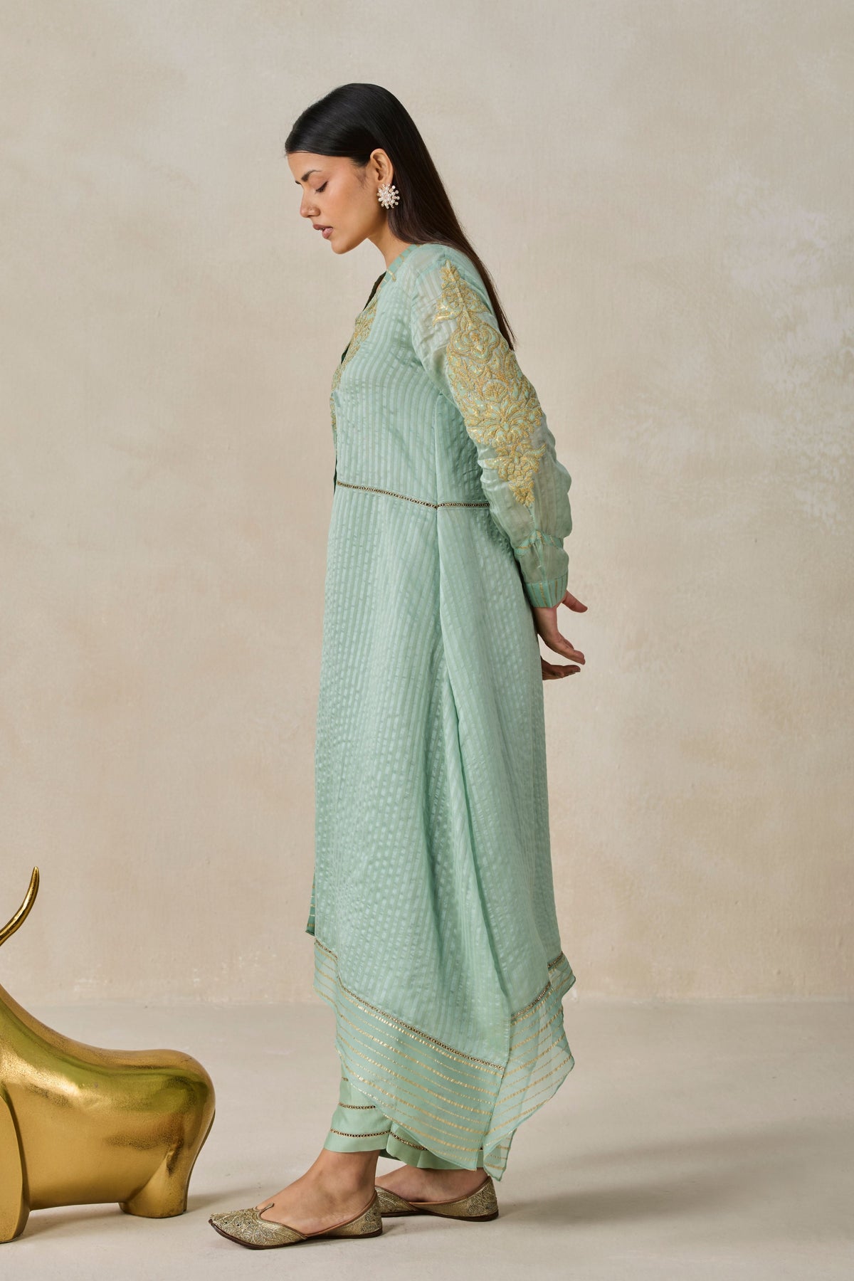 Green Asymmetrical Kurta Set
