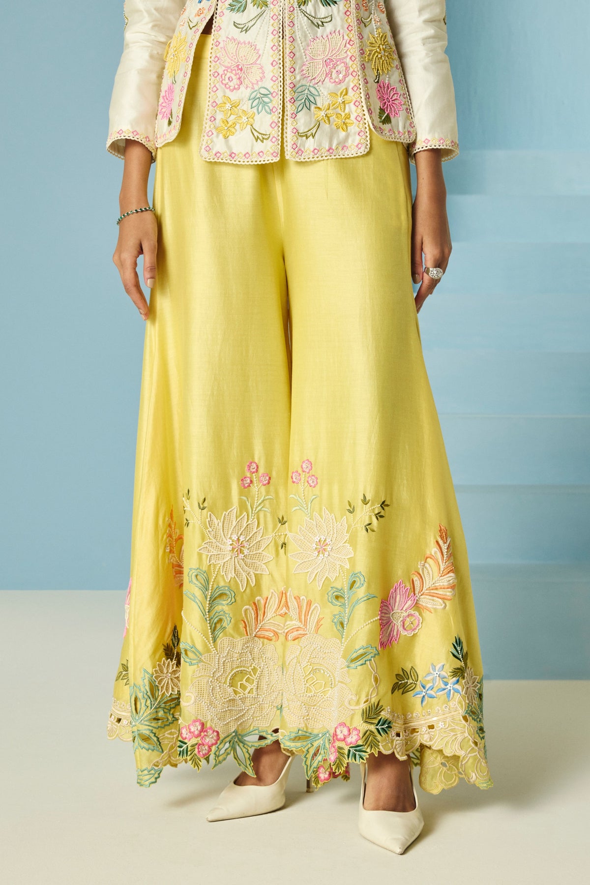 Butter Yellow Embroidered Sharara