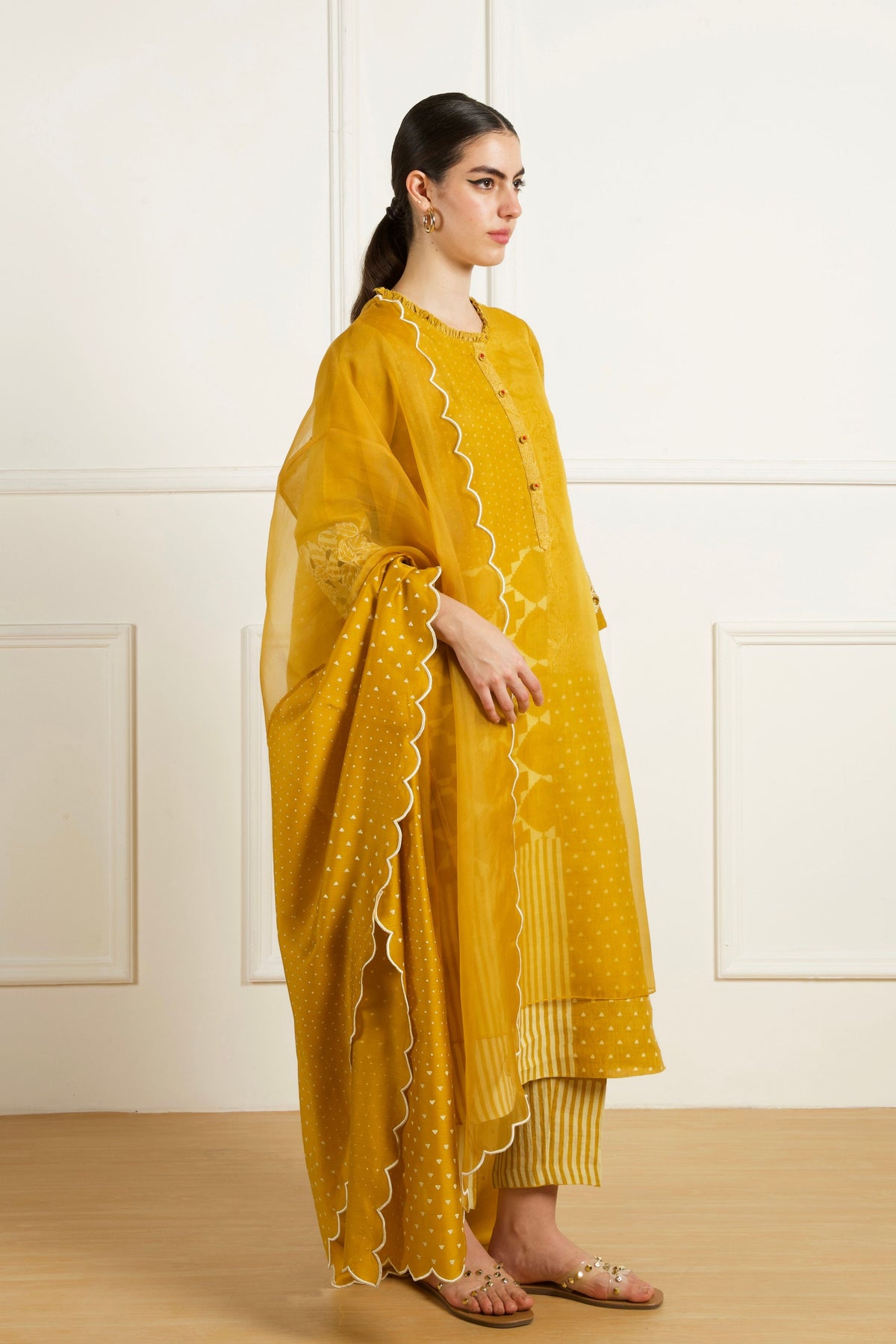 Ochre Discharge Print Tunic With Pants