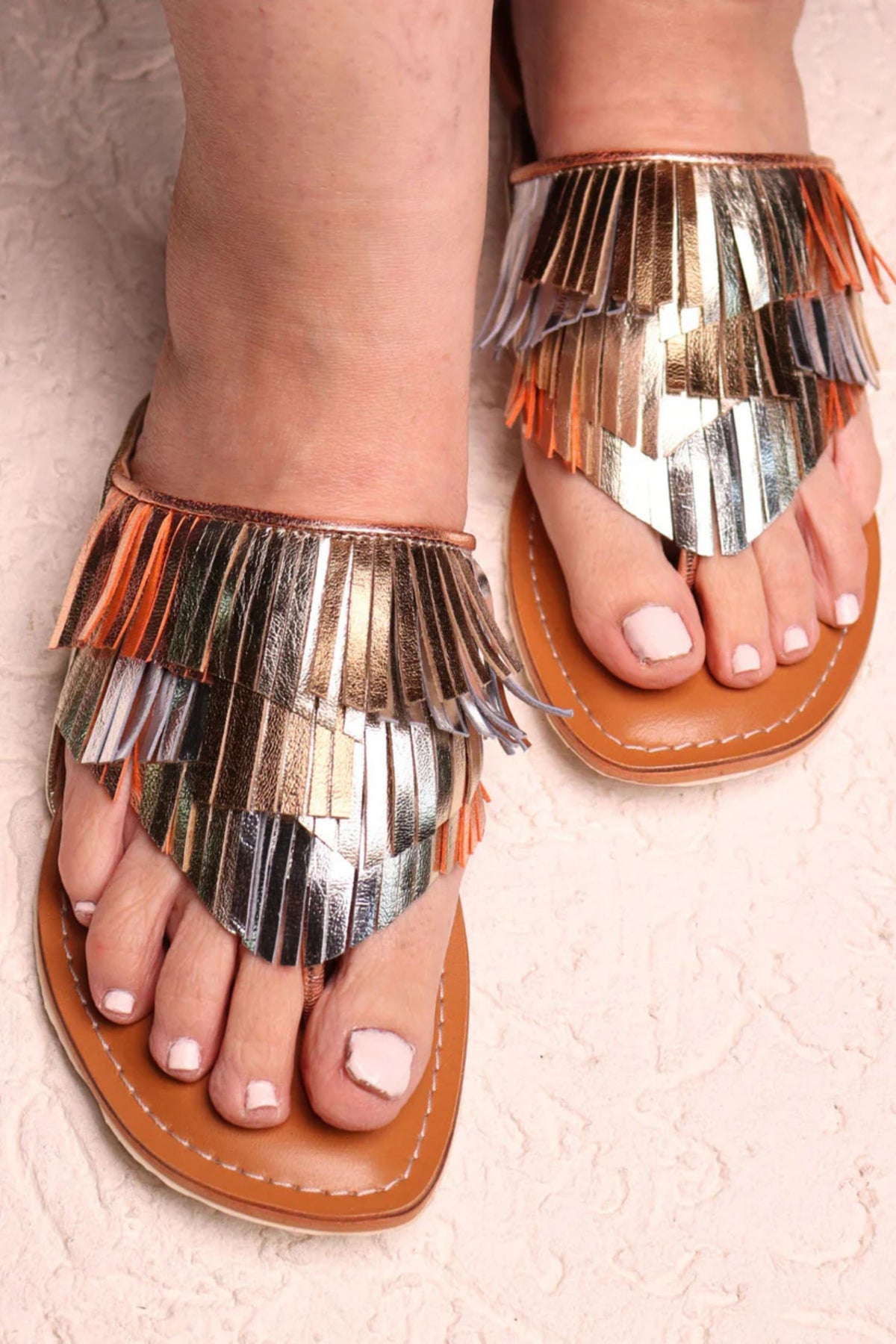 Ziva Metallic Fringed Sandals