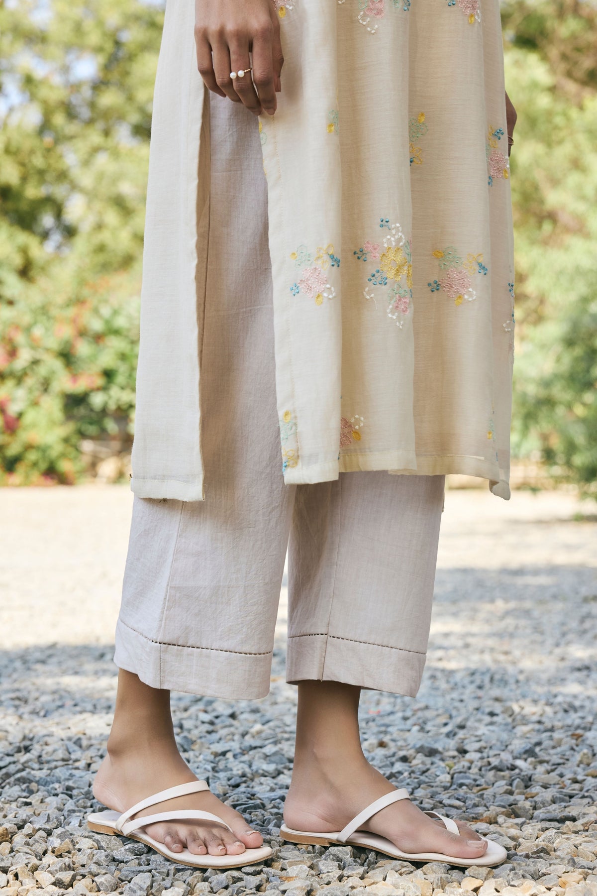 Ecru Embroidered Kurta Set