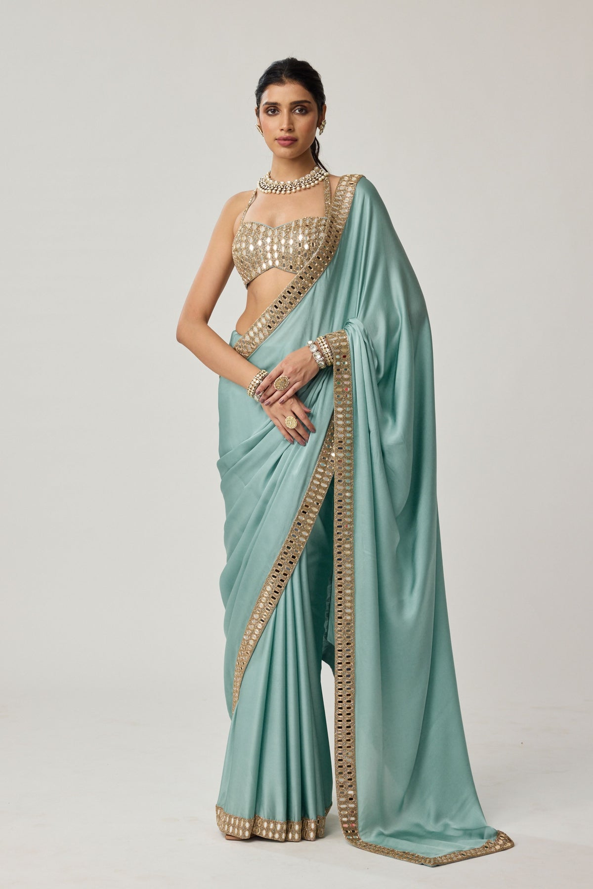 Powder Blue Mirror Saree Set