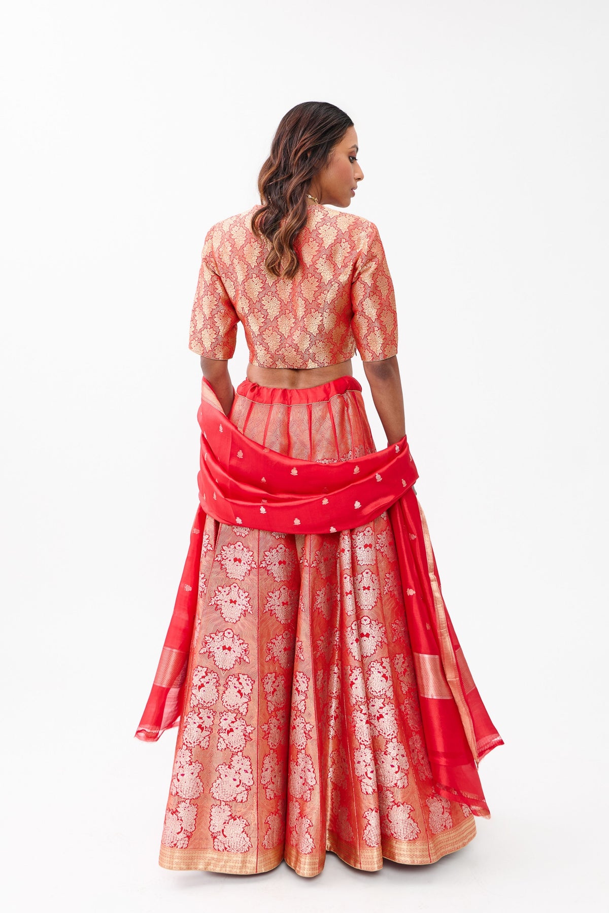Red Gulhar Gold Zari Lehenga Set