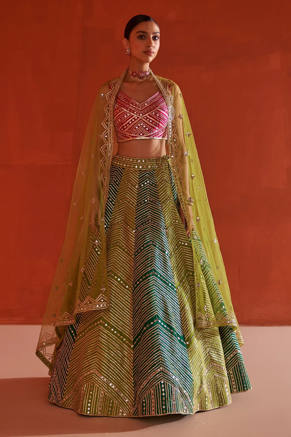 Multicolor Raw Silk Lehenga Set