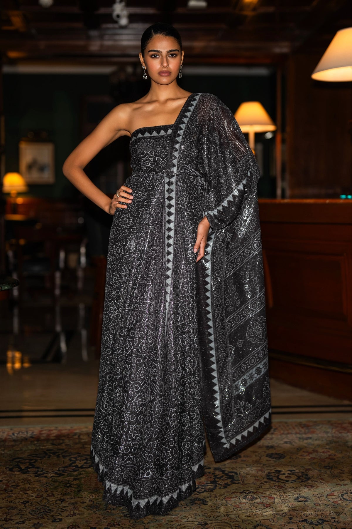 Monochrome Saree Drape Gown
