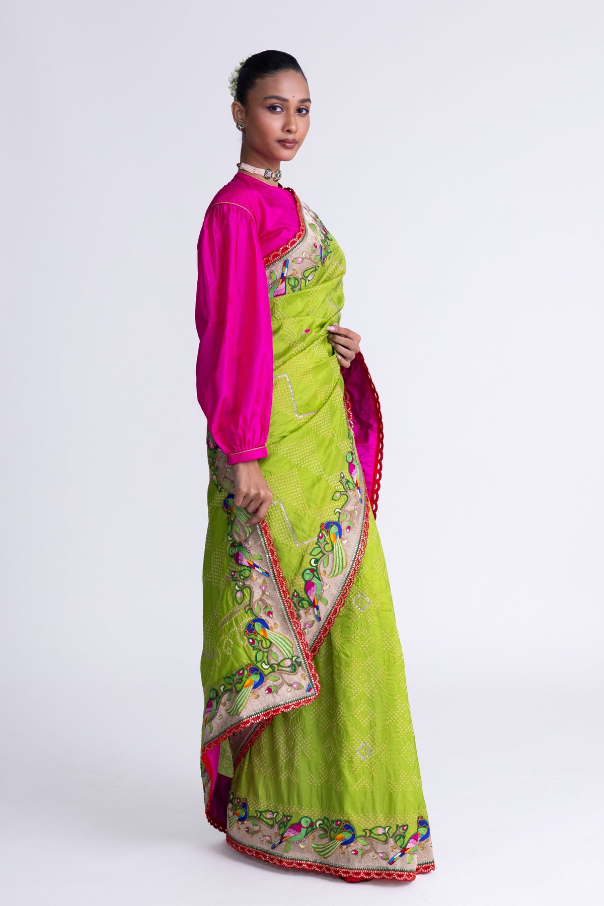 Parrot Green Aari Saree