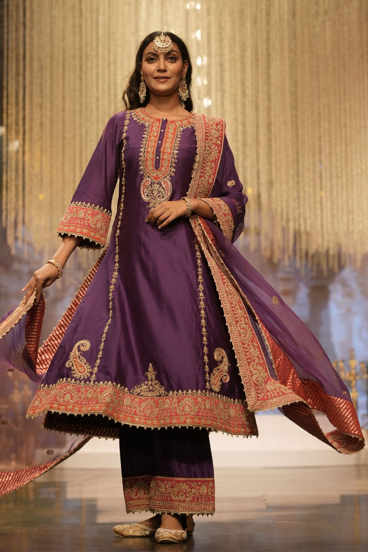 Purple A-line Kurta Set