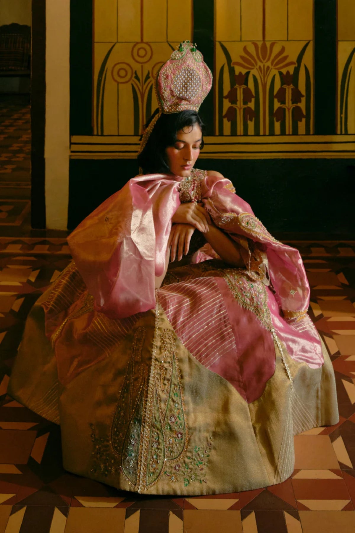 Pink  Tissue Lehenga Set