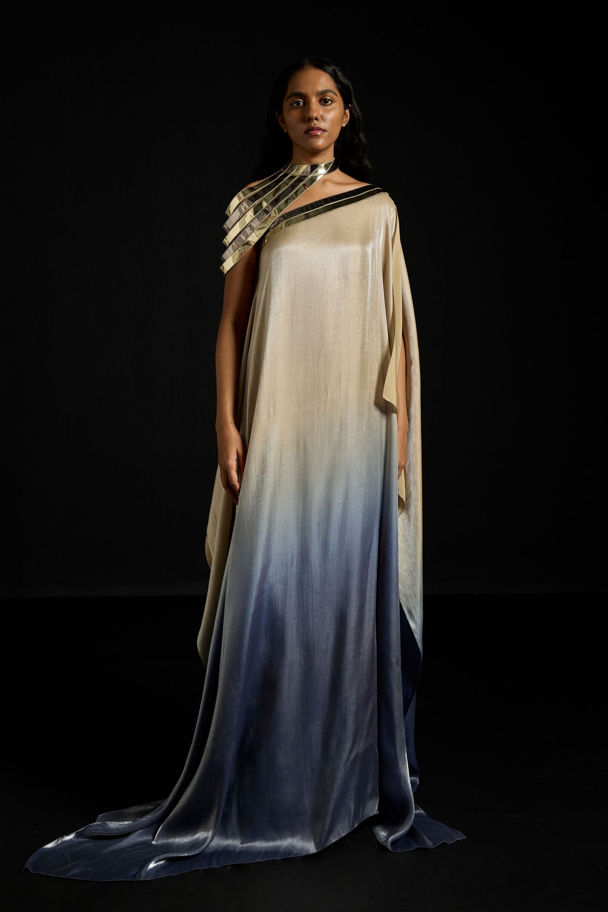 Metallic Yoke Asymmetric Kaftan