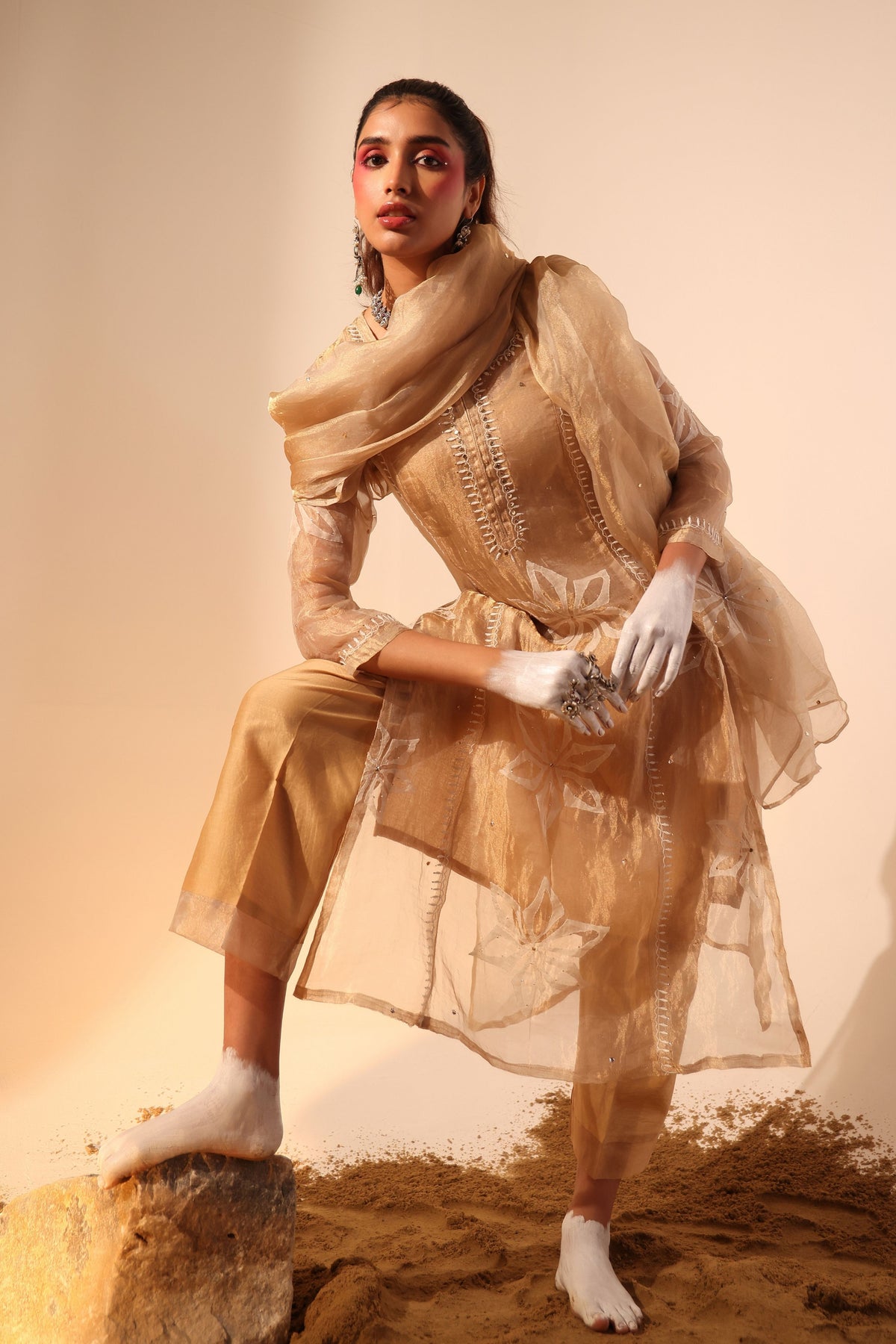 Gold Tissue Straight Suit Set