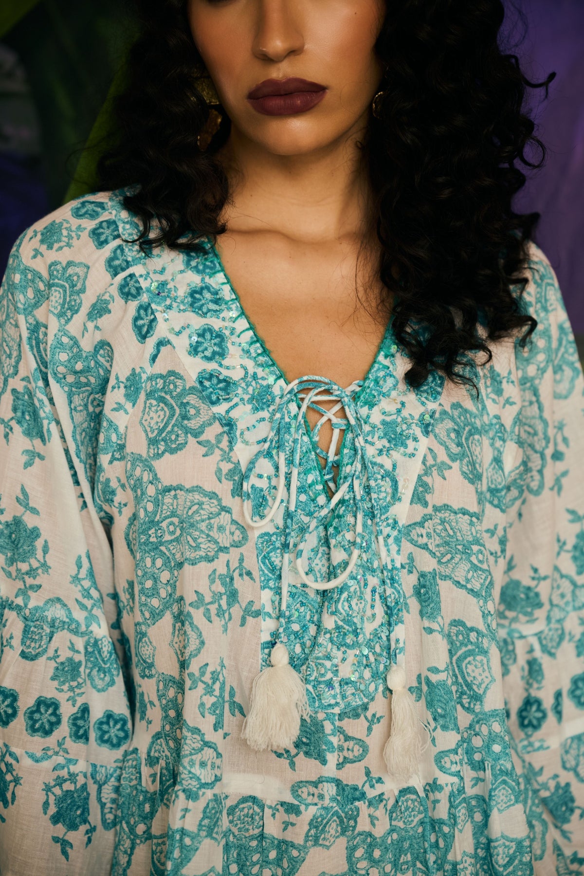 Azure Bloom V-neck Mini