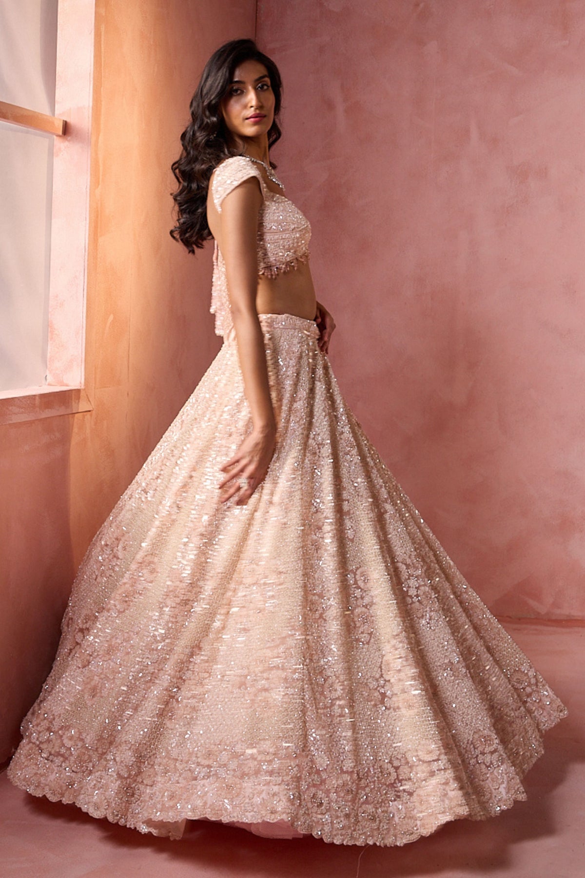 Blush Pink Net Lehenga Set
