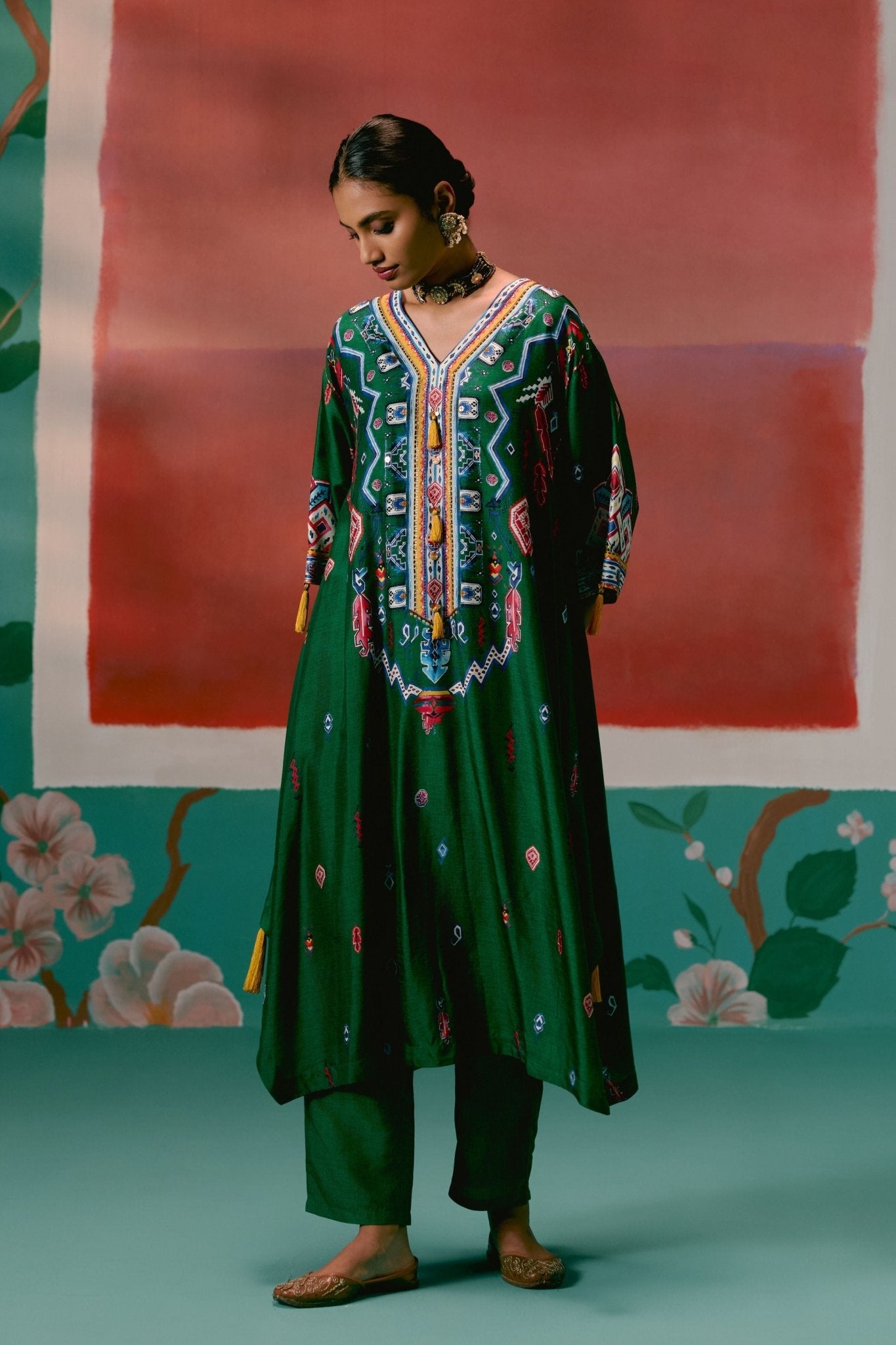 Emerald Aztec Kaftan Set - Label Mogra - Elahe