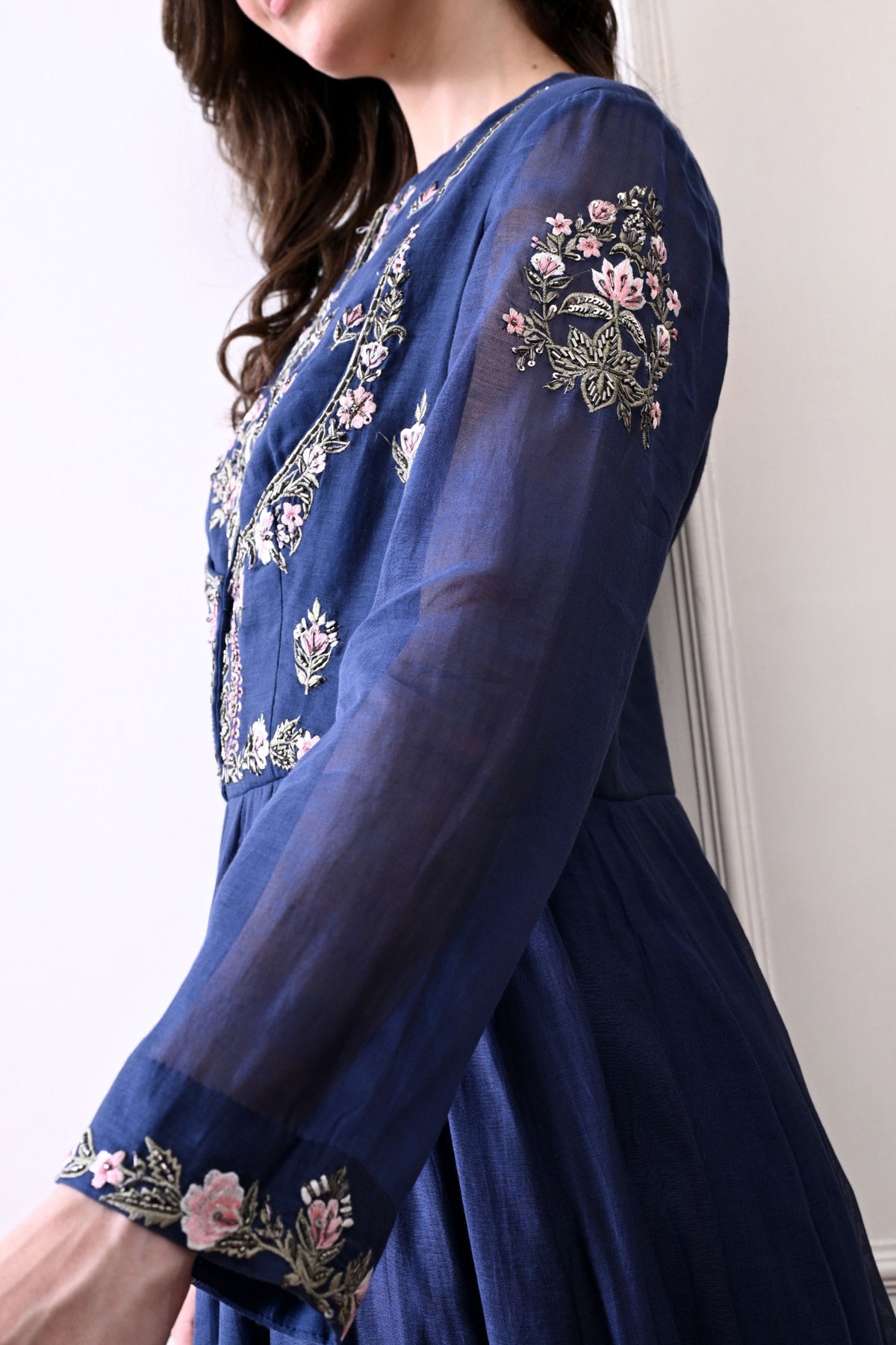 Blue Floral Embroidered Anarkali