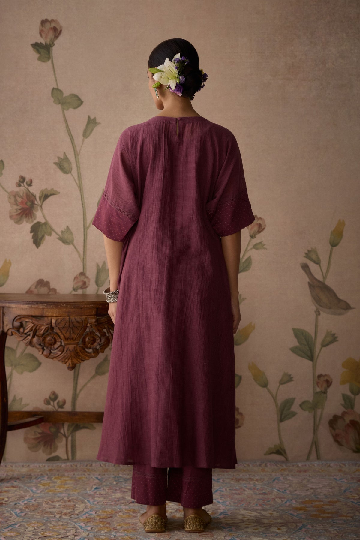Wine Handwoven Kurta with pants
