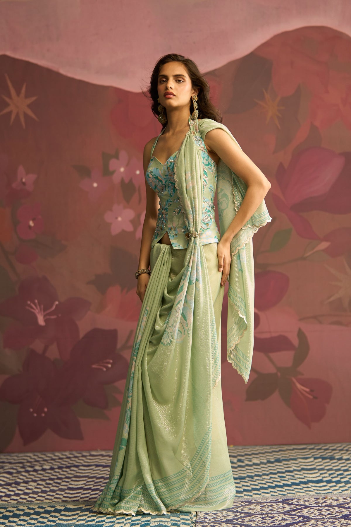 Mint Green Sage Saree Set