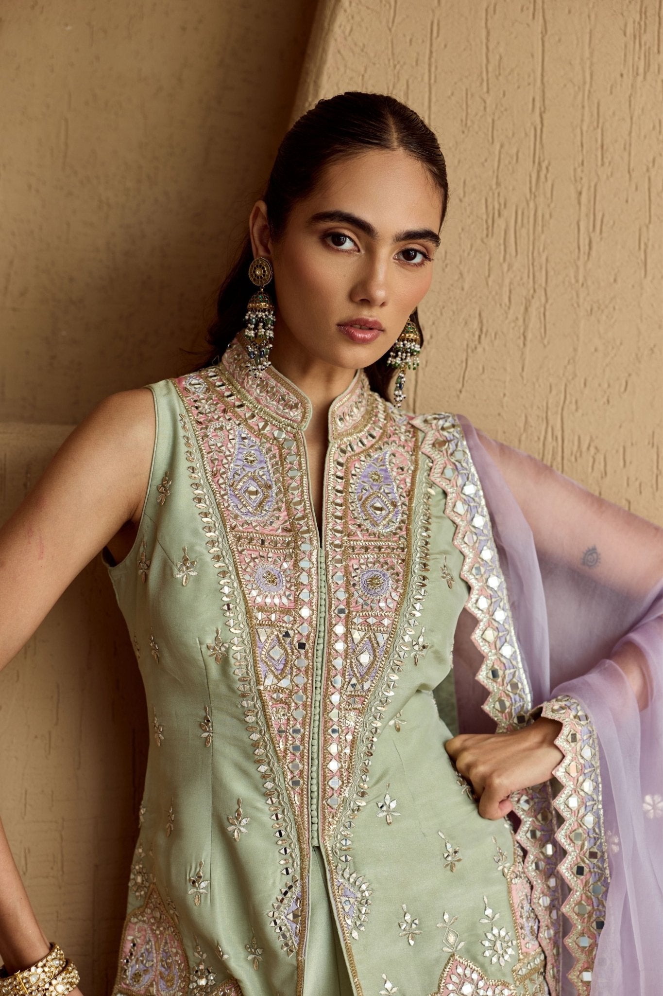 Mint Green Kurta Sharara Set - Suhino - Elahe
