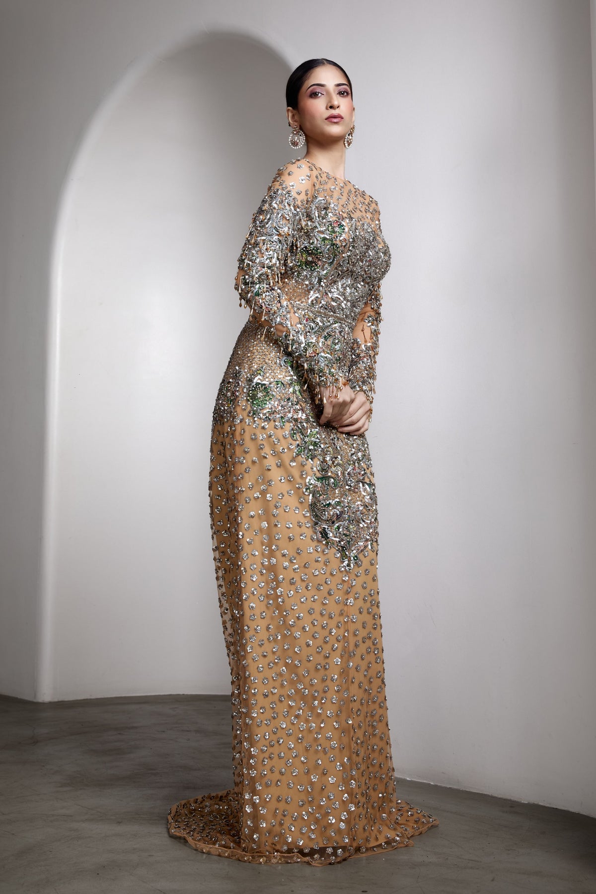 Nude Embroidered Gown
