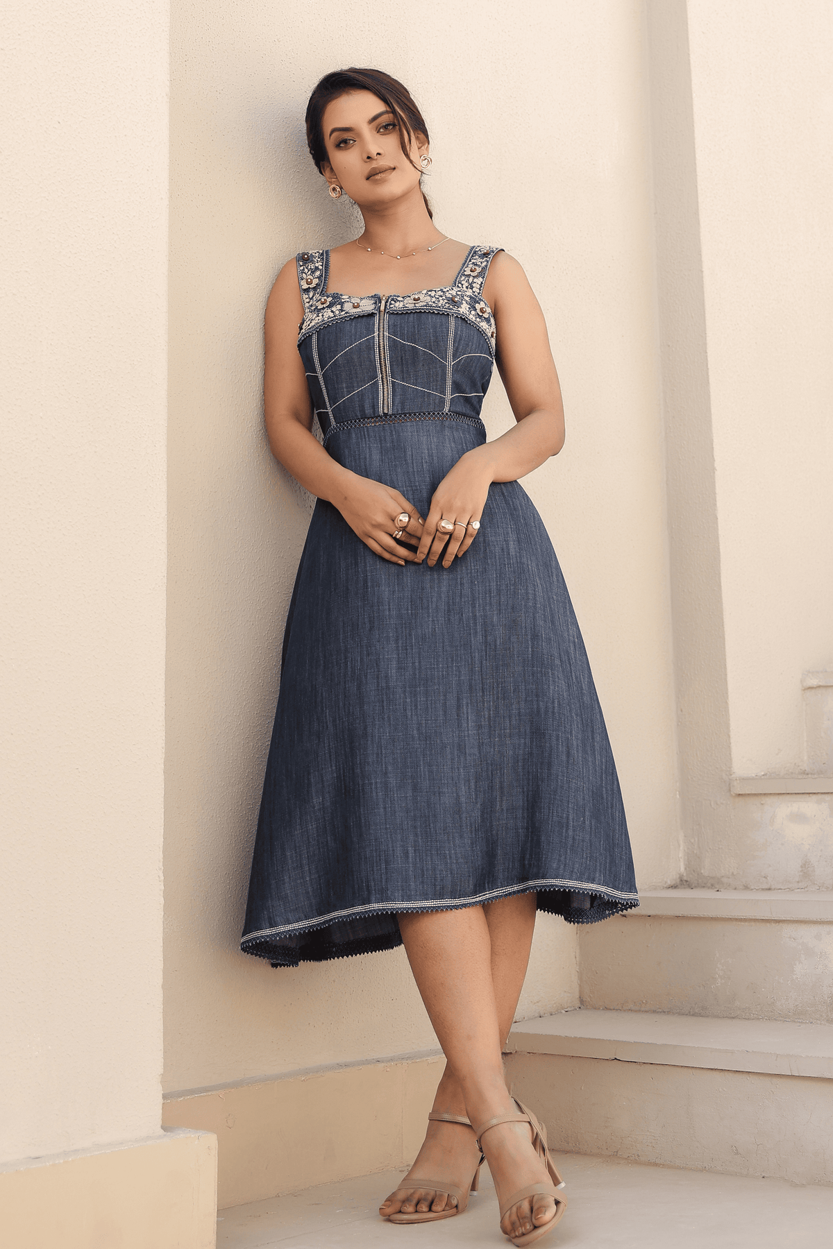 Azure Corset Dress in Dark Blue