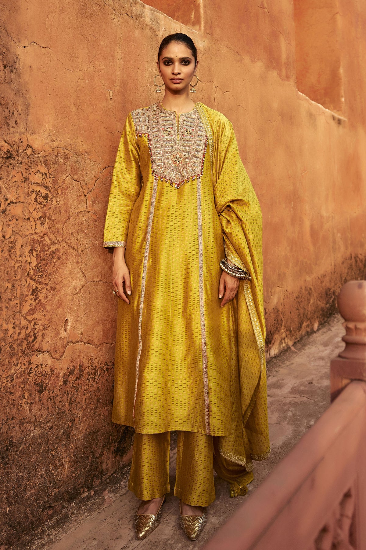Yellow Boondi Yoke Kurta Set
